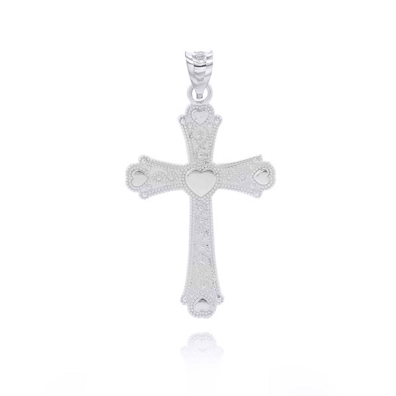 Gold Beaded Filigree Heart Cross Pendant Necklace, view 6