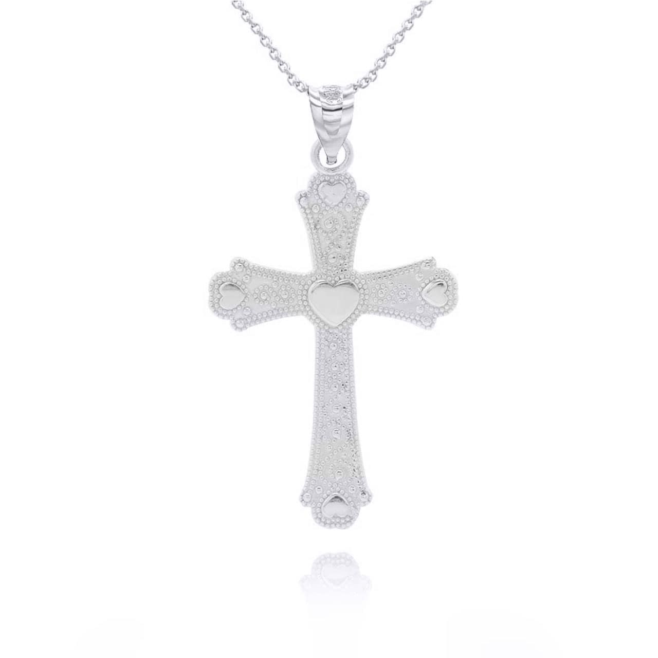 Gold Beaded Filigree Heart Cross Pendant Necklace, view 7