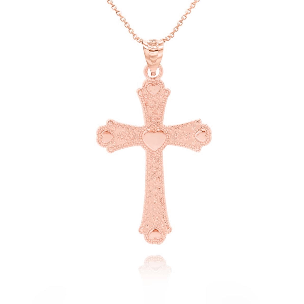 Gold Beaded Filigree Heart Cross Pendant Necklace, view 9