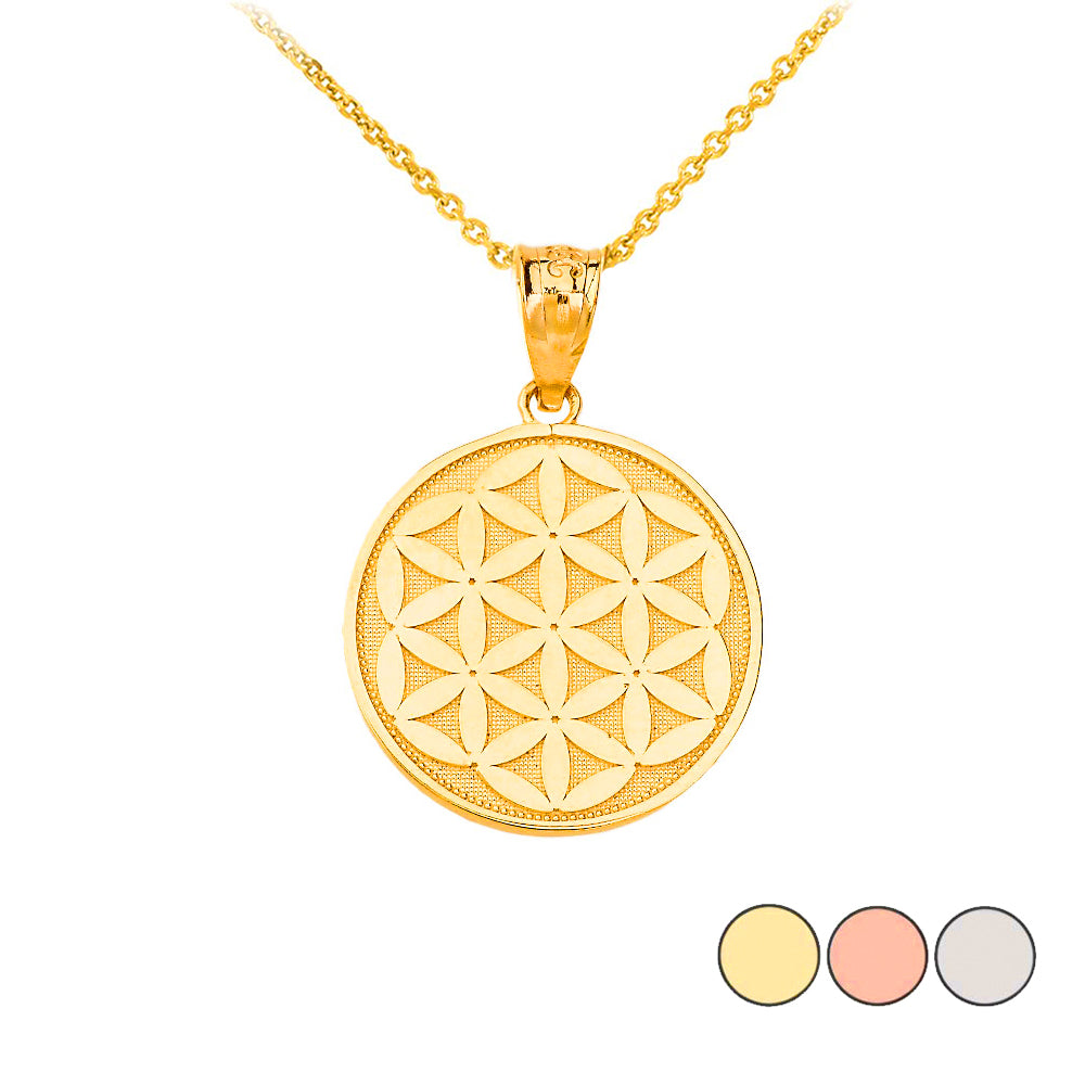 Gold Beaded Flower of Life Medallion Pendant Necklace