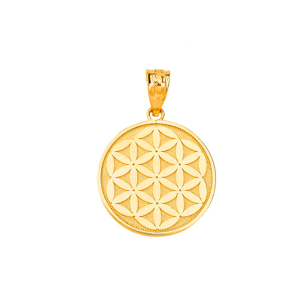 Gold Beaded Flower of Life Medallion Pendant Necklace, view 2
