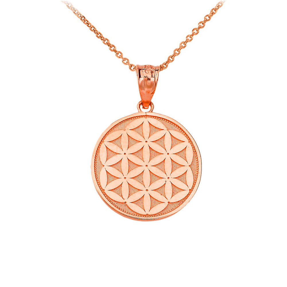 Gold Beaded Flower of Life Medallion Pendant Necklace, view 3