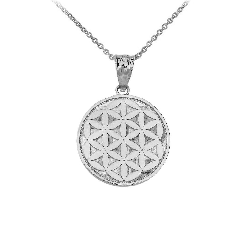 Gold Beaded Flower of Life Medallion Pendant Necklace, view 5