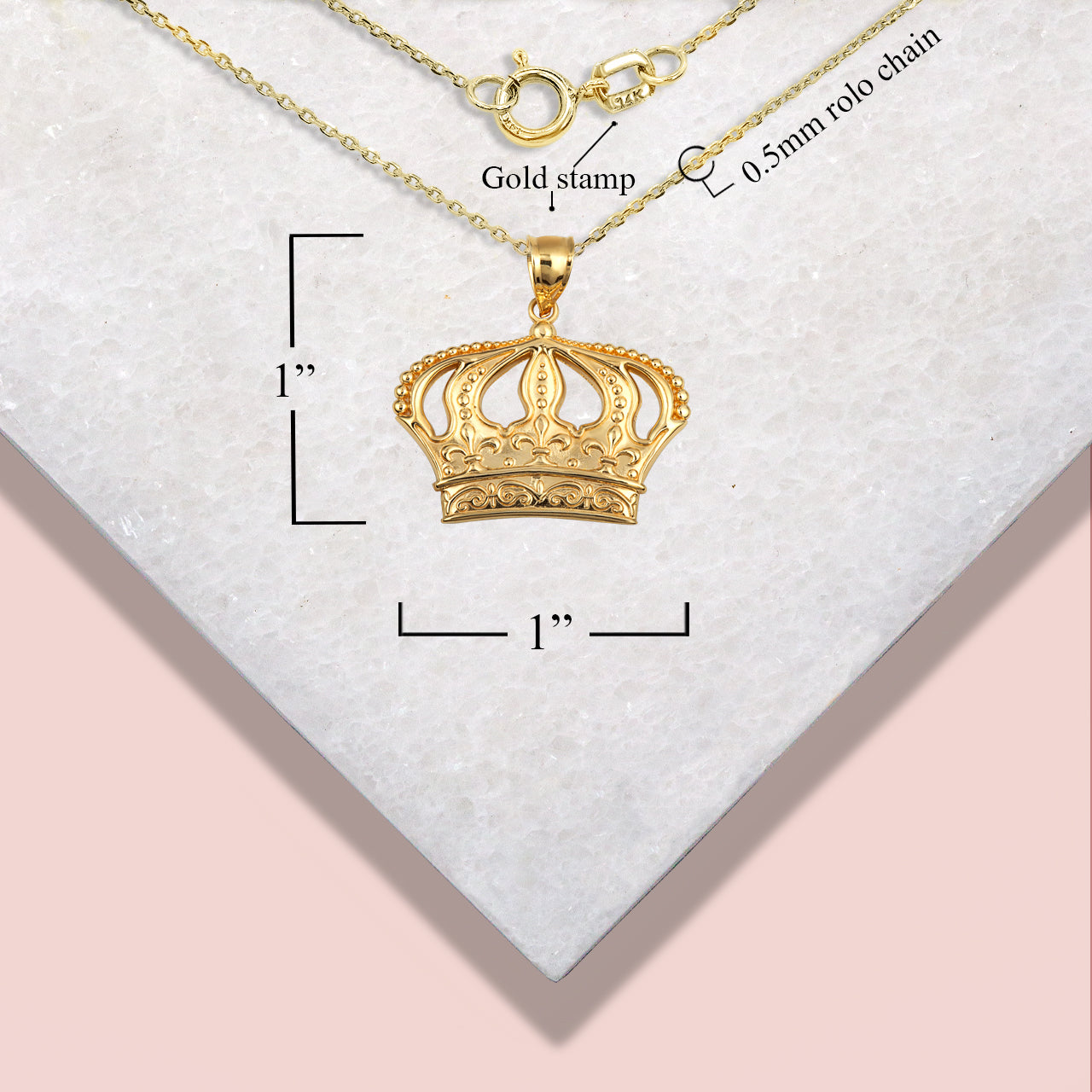 Gold Beaded French Fleur-de-lis Crown Victorian Filigree Pendant Necklace, view 3