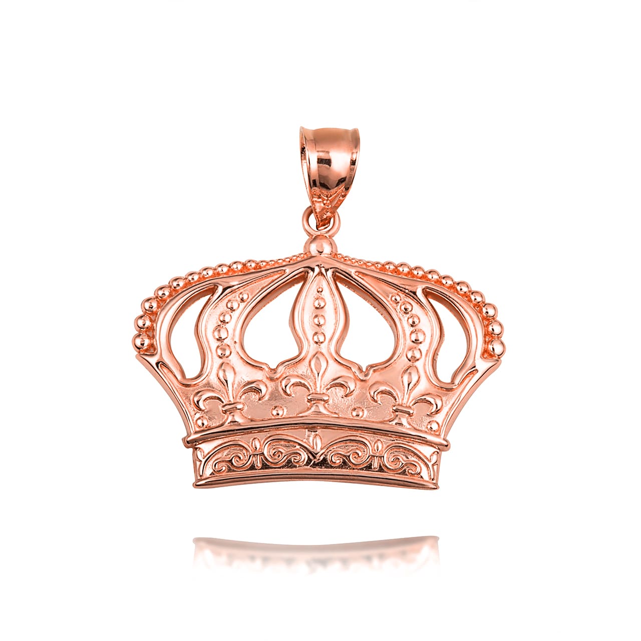 Gold Beaded French Fleur-de-lis Crown Victorian Filigree Pendant Necklace, view 5
