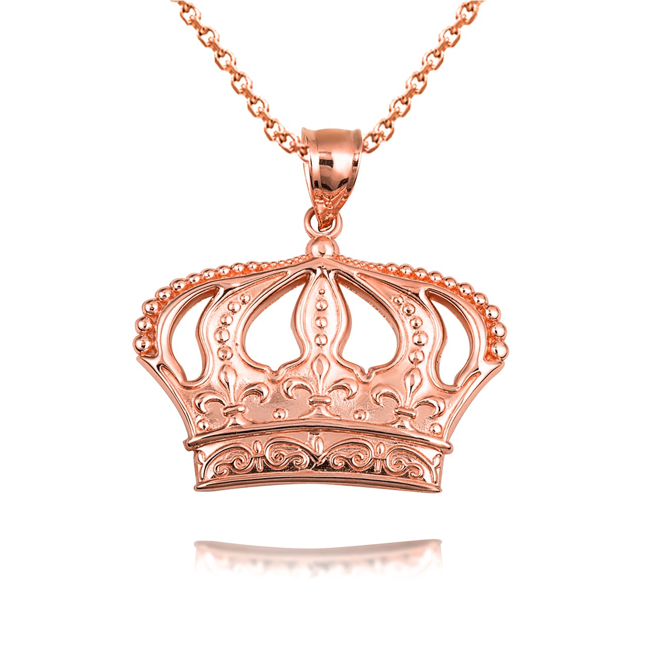 Gold Beaded French Fleur-de-lis Crown Victorian Filigree Pendant Necklace, view 6