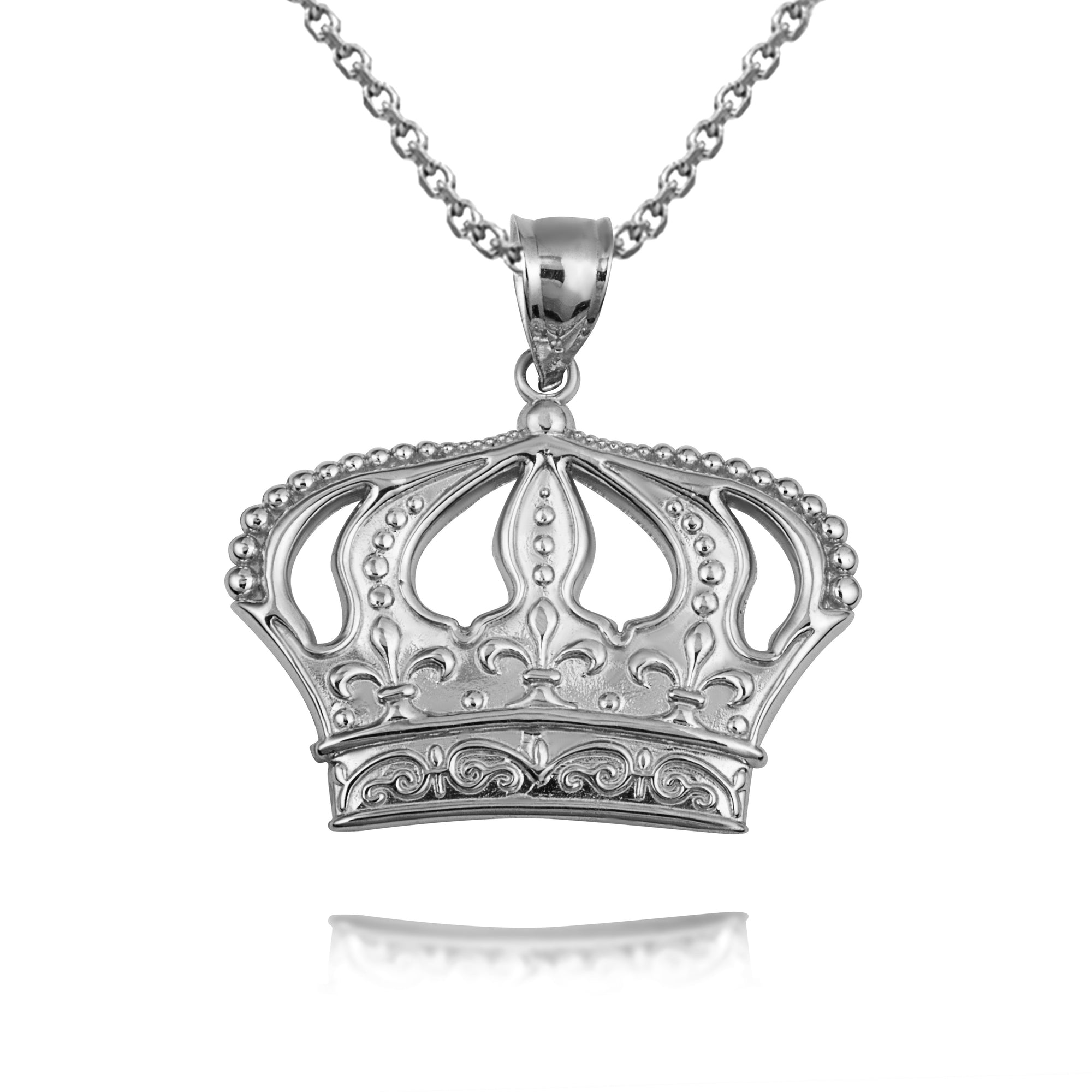 Gold Beaded French Fleur-de-lis Crown Victorian Filigree Pendant Necklace, view 8