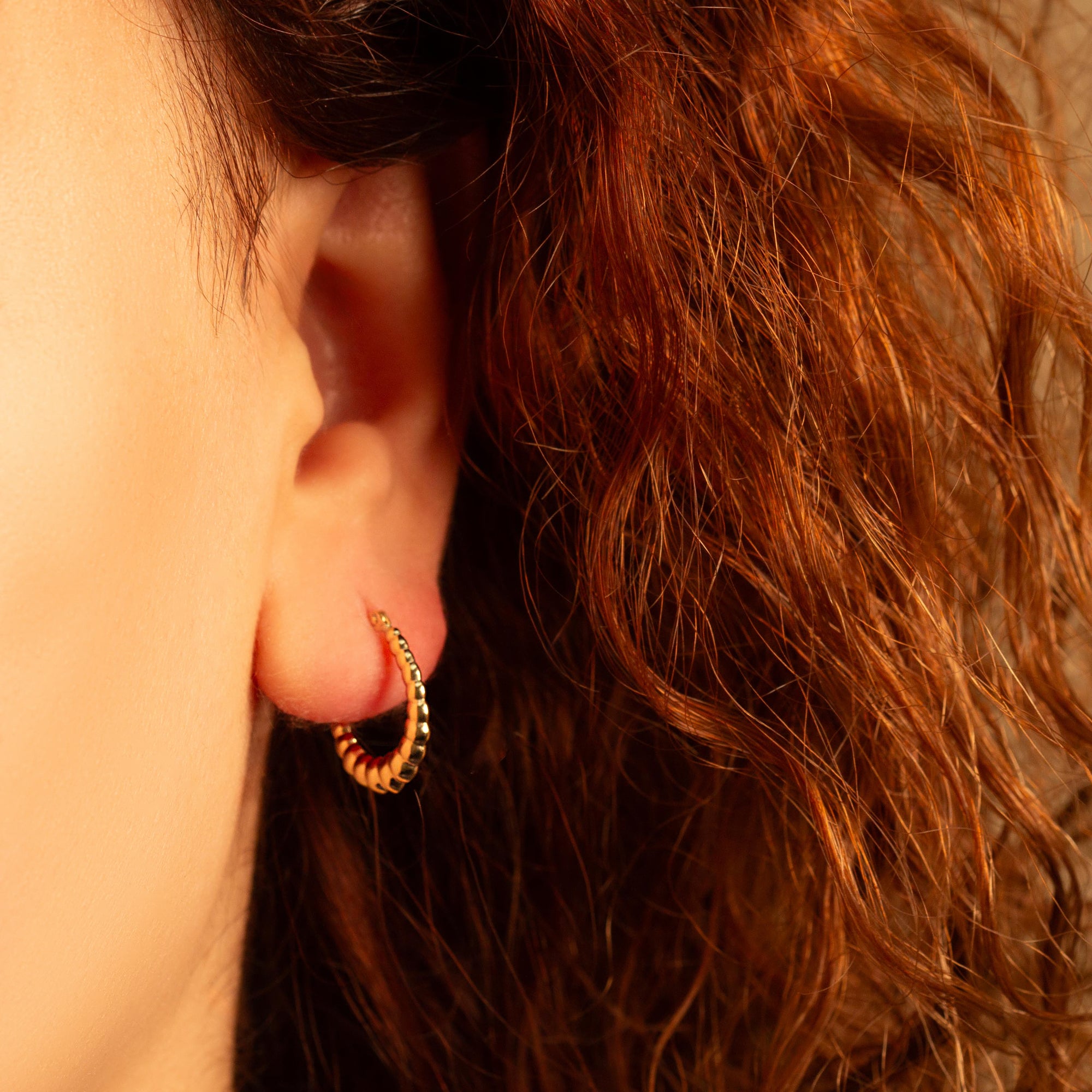 Gold Beaded Hoop Earrings, view 2