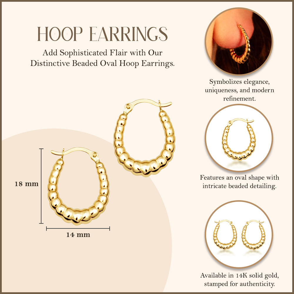 Gold Beaded Hoop Earrings, view 3