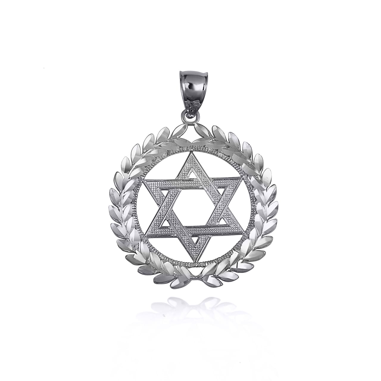 Gold Beaded Jewish Star Of David Laurel Wreath Round Pendant Necklace, view 5