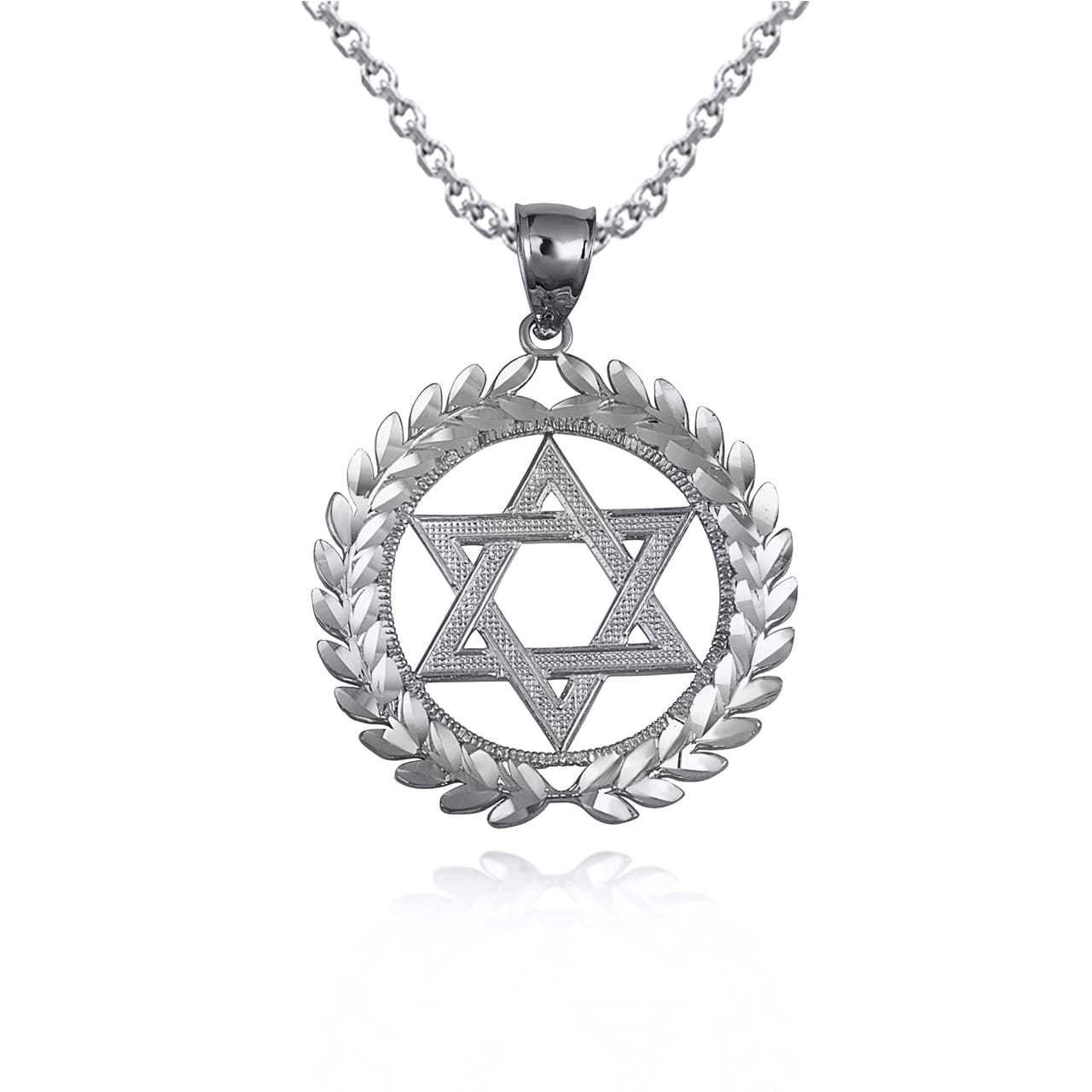 Gold Beaded Jewish Star Of David Laurel Wreath Round Pendant Necklace, view 6