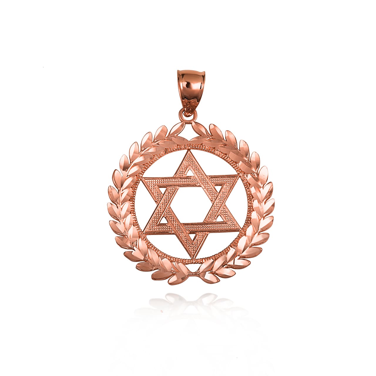 Gold Beaded Jewish Star Of David Laurel Wreath Round Pendant Necklace, view 7