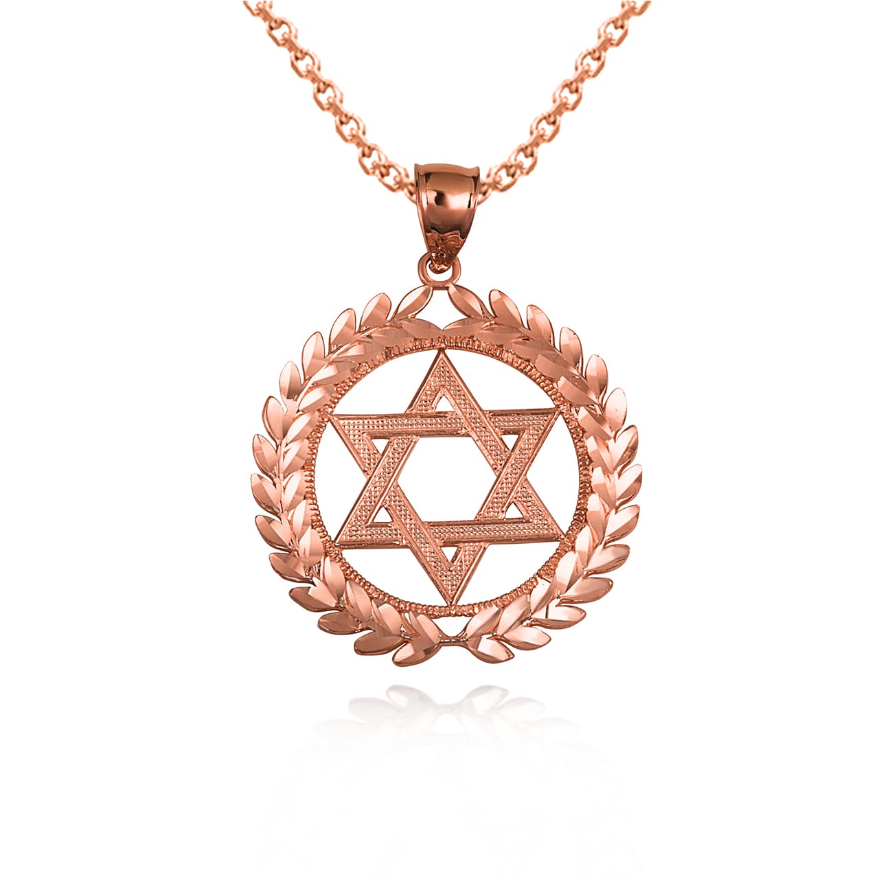 Gold Beaded Jewish Star Of David Laurel Wreath Round Pendant Necklace, view 8
