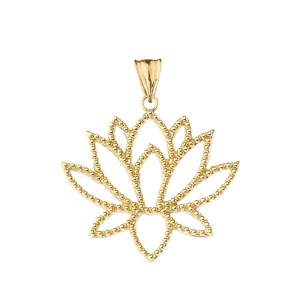 Gold Beaded Lotus Flower Blossom Pendant Necklace, view 2