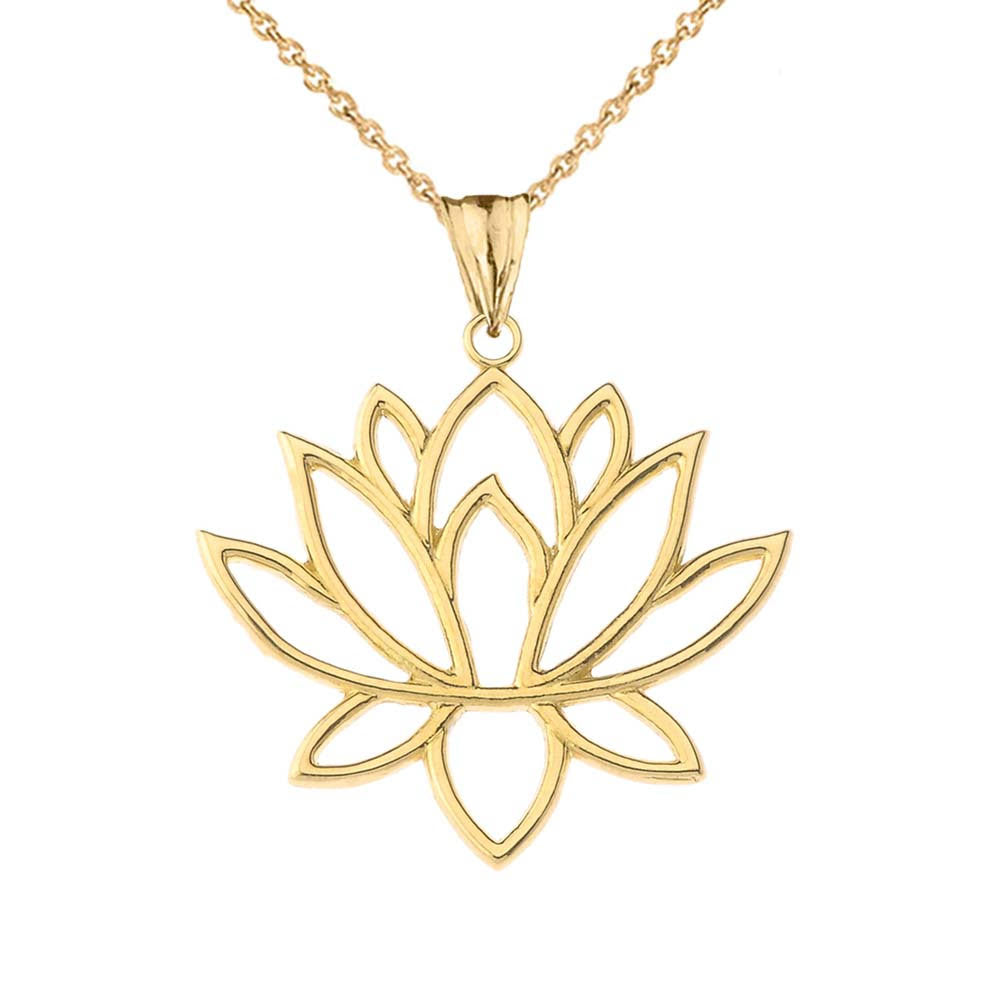 Gold Beaded Lotus Flower Blossom Pendant Necklace, view 3