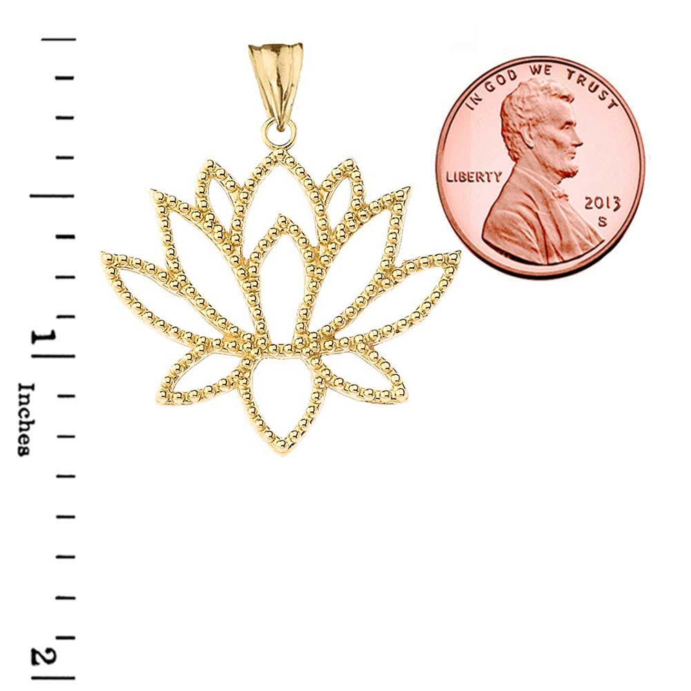 Gold Beaded Lotus Flower Blossom Pendant Necklace, view 4