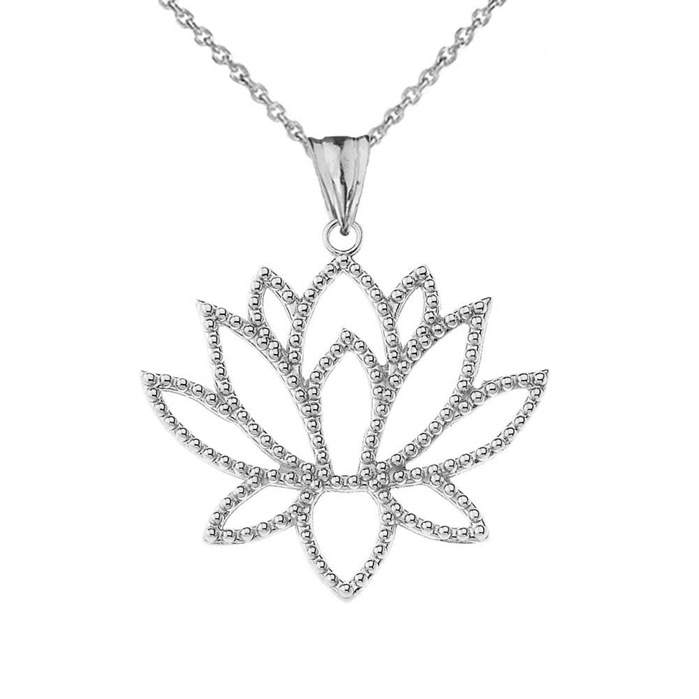 Gold Beaded Lotus Flower Blossom Pendant Necklace, view 5