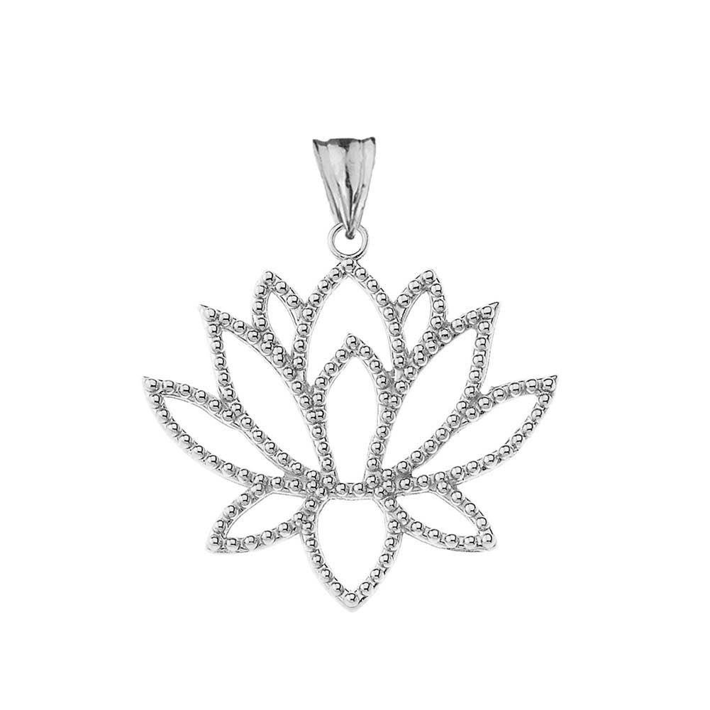 Gold Beaded Lotus Flower Blossom Pendant Necklace, view 6