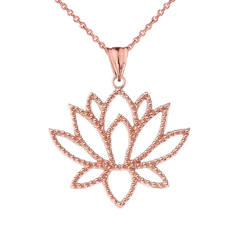 Gold Beaded Lotus Flower Blossom Pendant Necklace, view 7
