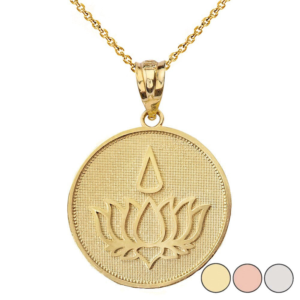 Gold Beaded Lotus Flower Blossom Teardrop Medallion Pendant Necklace