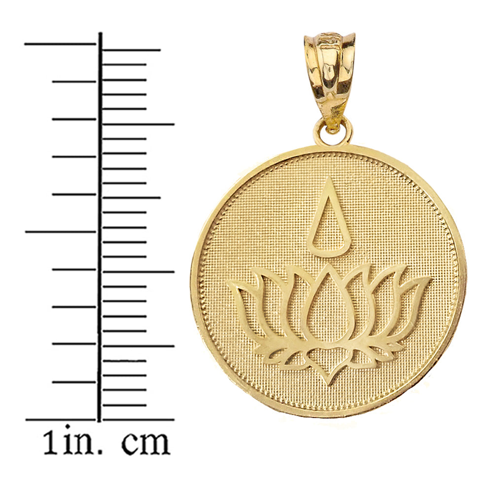 Gold Beaded Lotus Flower Blossom Teardrop Medallion Pendant Necklace, view 3