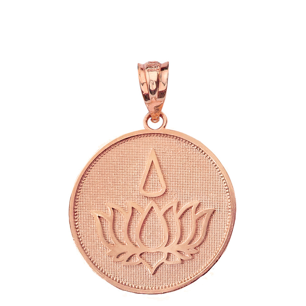 Gold Beaded Lotus Flower Blossom Teardrop Medallion Pendant Necklace, view 5
