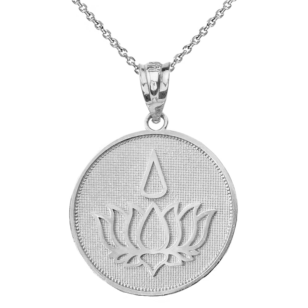 Gold Beaded Lotus Flower Blossom Teardrop Medallion Pendant Necklace, view 6