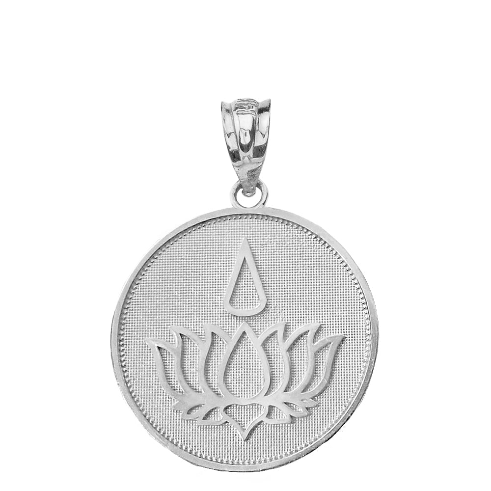 Gold Beaded Lotus Flower Blossom Teardrop Medallion Pendant Necklace, view 7