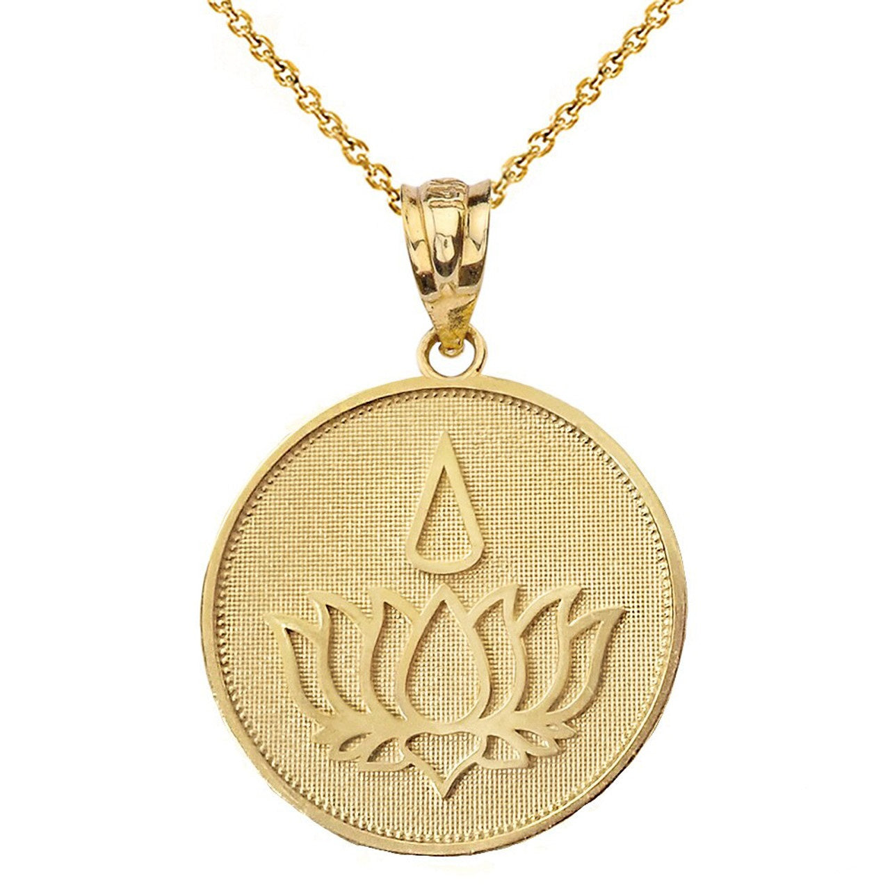 Gold Beaded Lotus Flower Blossom Teardrop Medallion Pendant Necklace, view 8