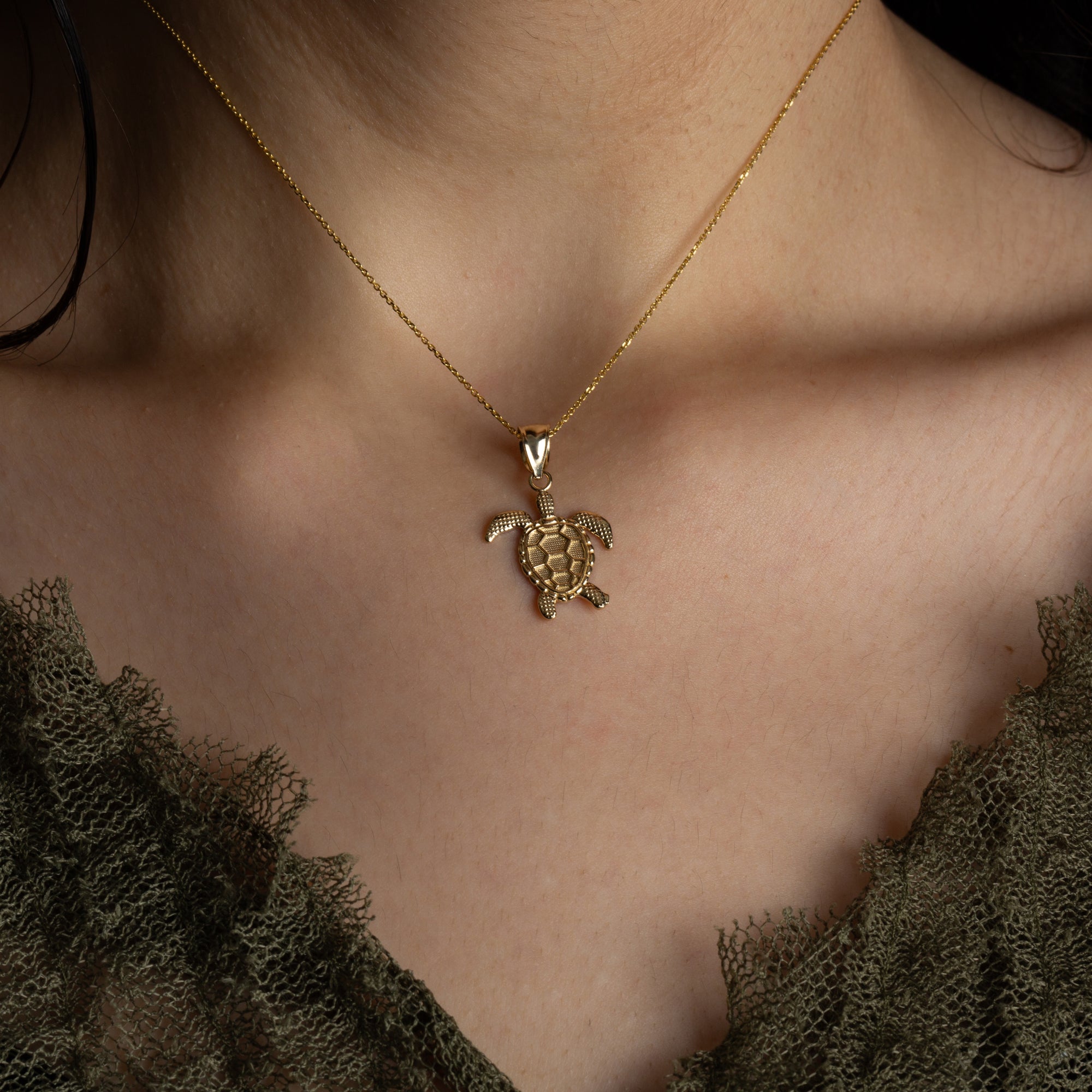 Gold Beaded Sea Turtle Ocean Pendant Necklace, view 2