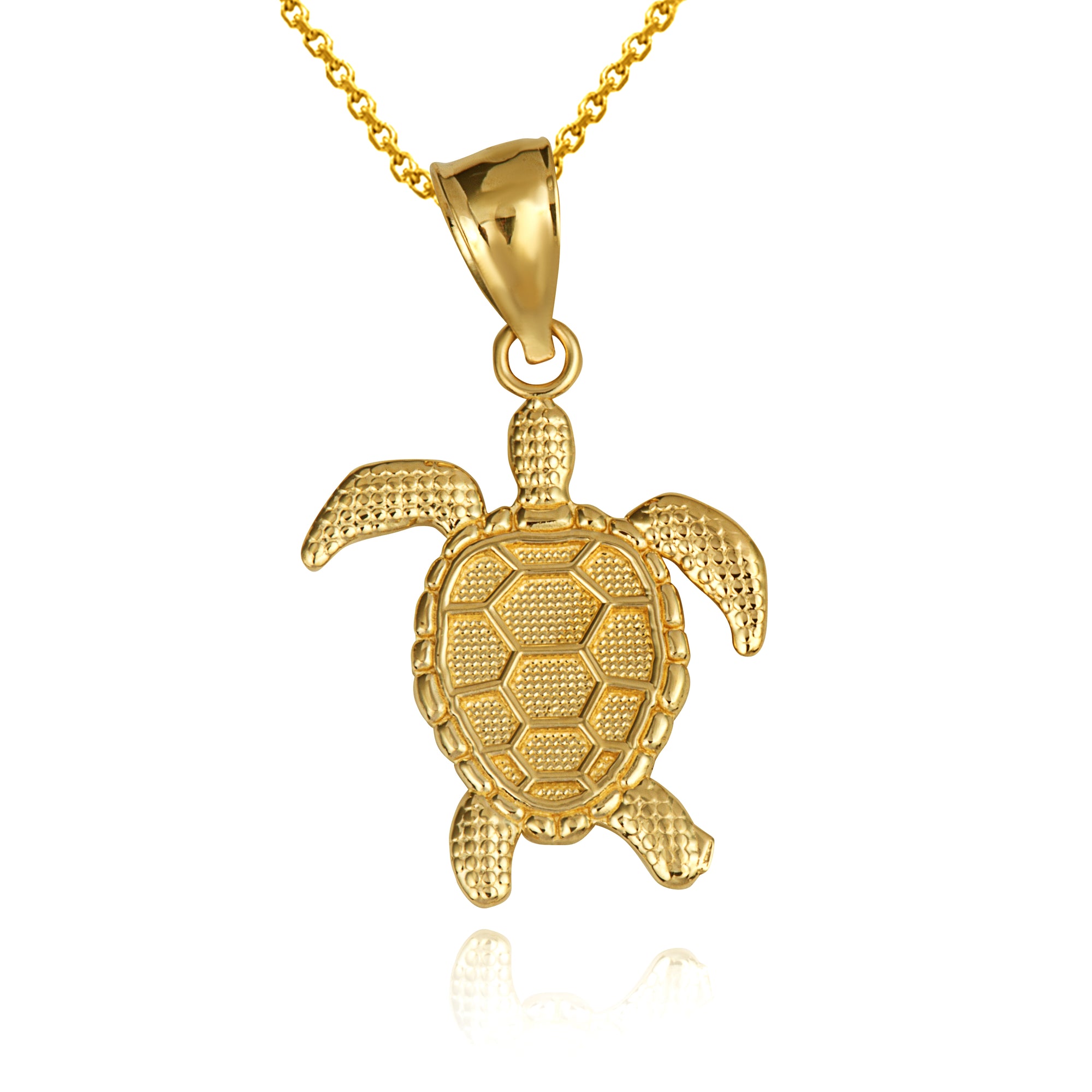 Gold Beaded Sea Turtle Ocean Pendant Necklace, view 4