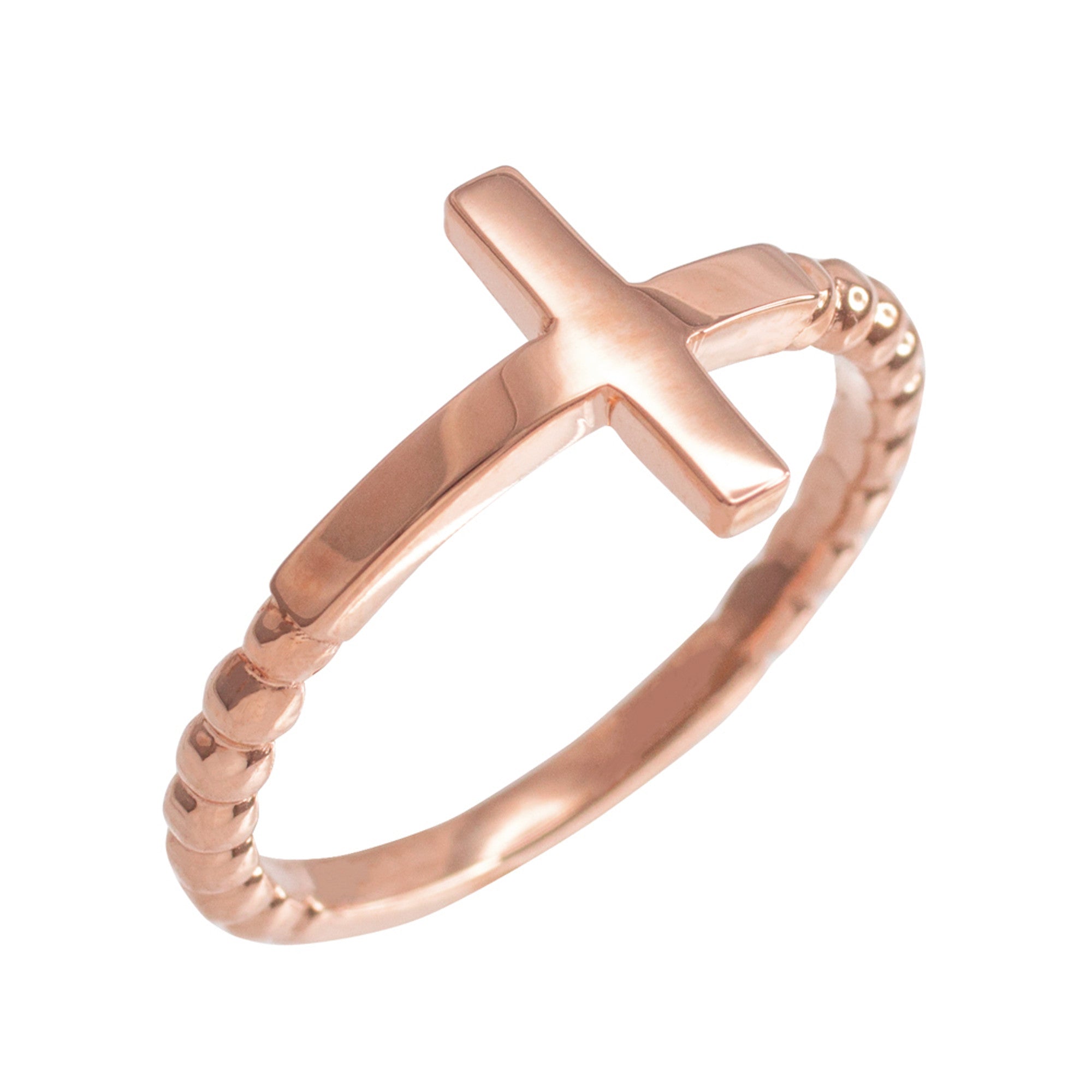 Gold Beaded Sideways Cross Ring, view 2