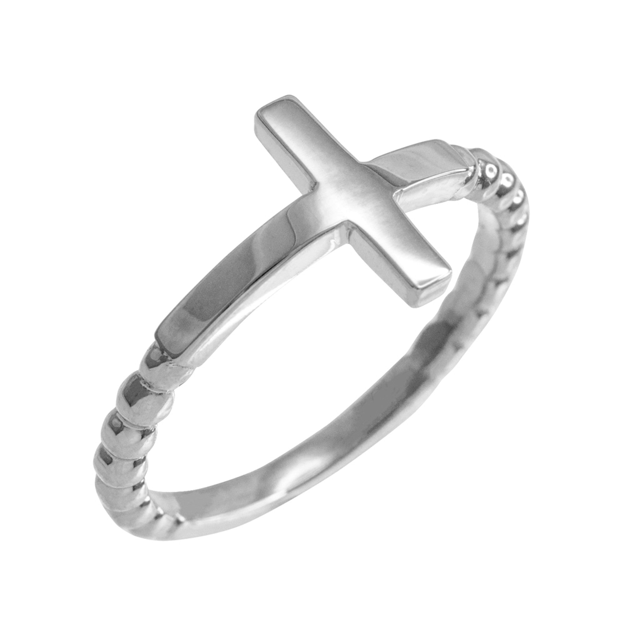 Gold Beaded Sideways Cross Ring, view 3