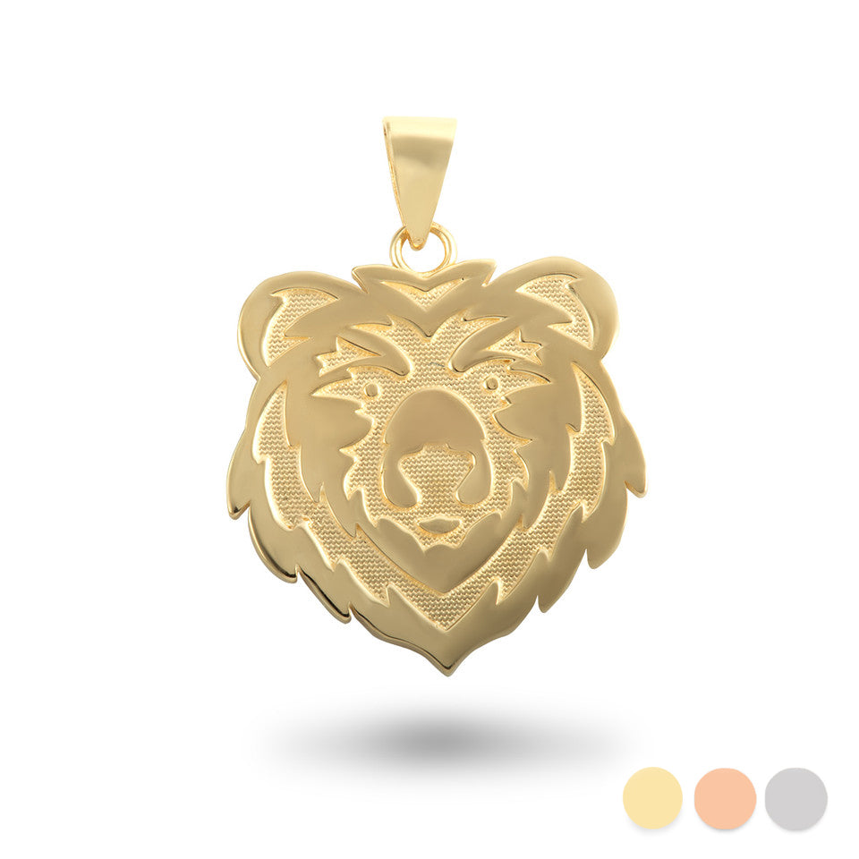 Gold Bear Head Pendant Necklace