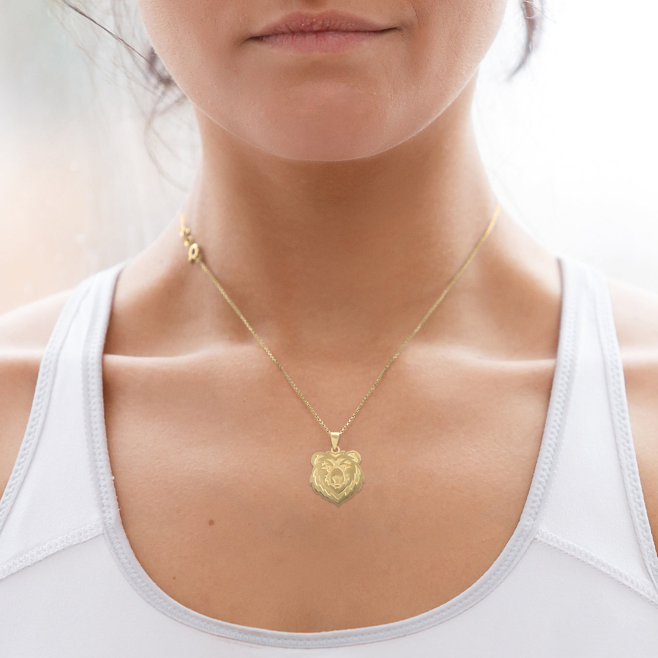 Gold Bear Head Pendant Necklace, view 2
