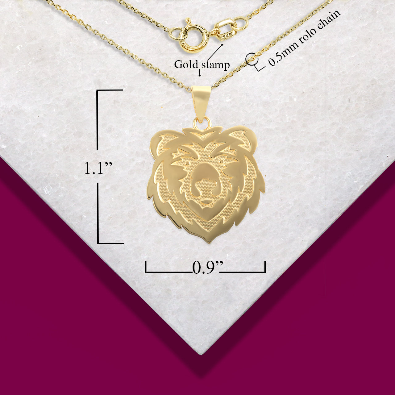 Gold Bear Head Pendant Necklace, view 4