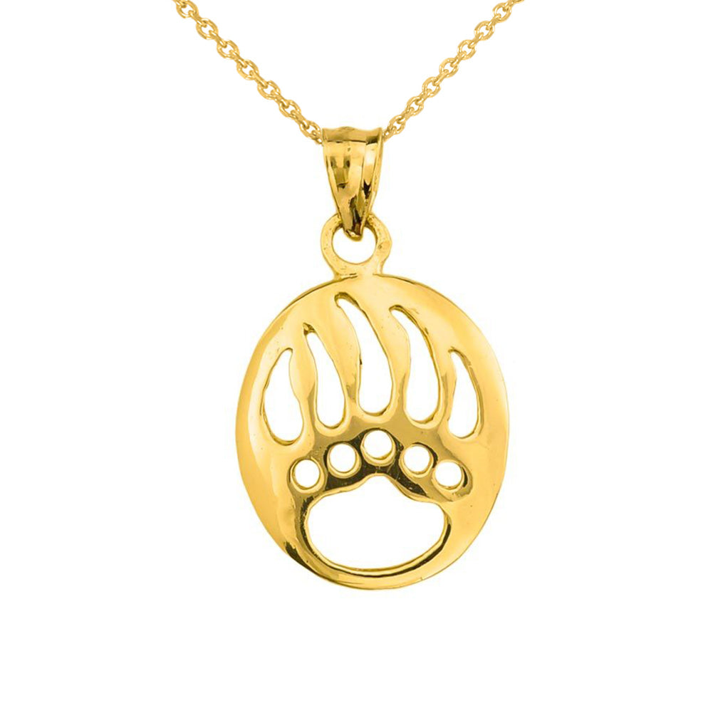 Gold Bear Paw Print Pendant Necklace