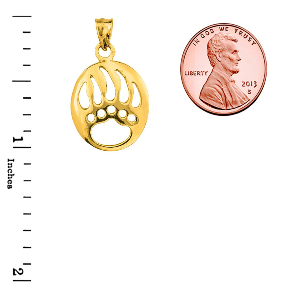 Gold Bear Paw Print Pendant Necklace, view 3