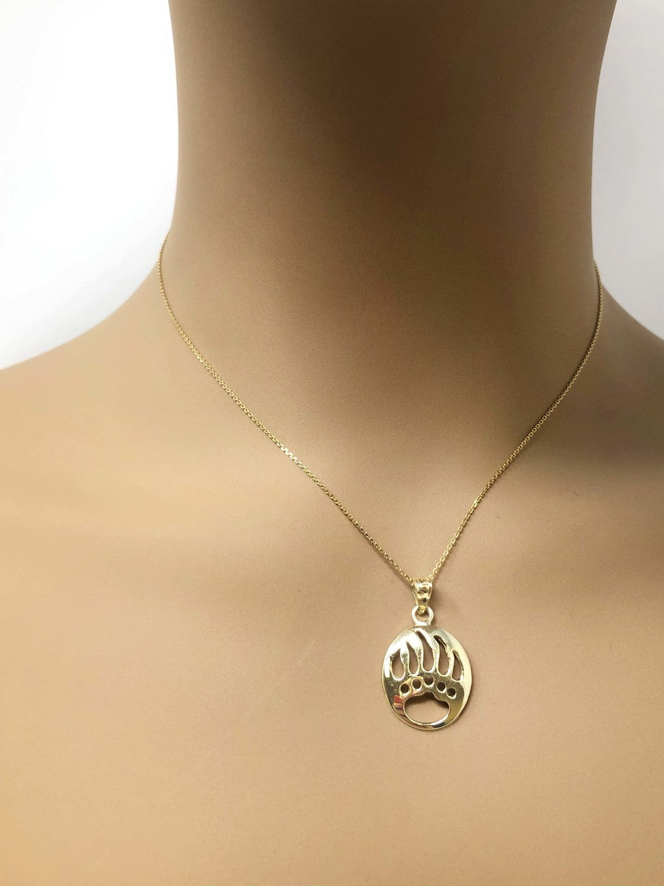Gold Bear Paw Print Pendant Necklace, view 4