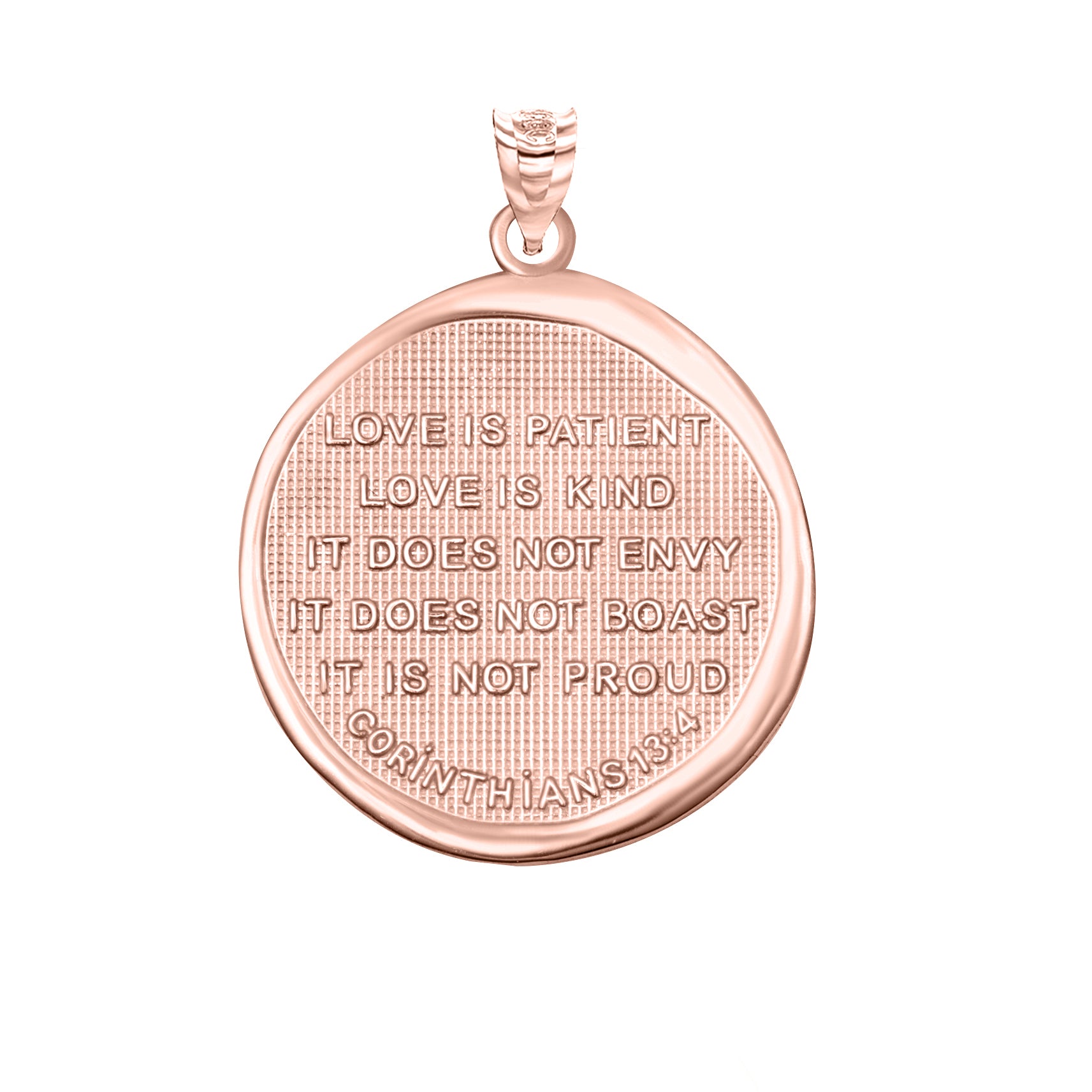Gold Bible Verse Corinthians 13:4 Love Prayer Coin Medallion Pendant Necklace, view 6