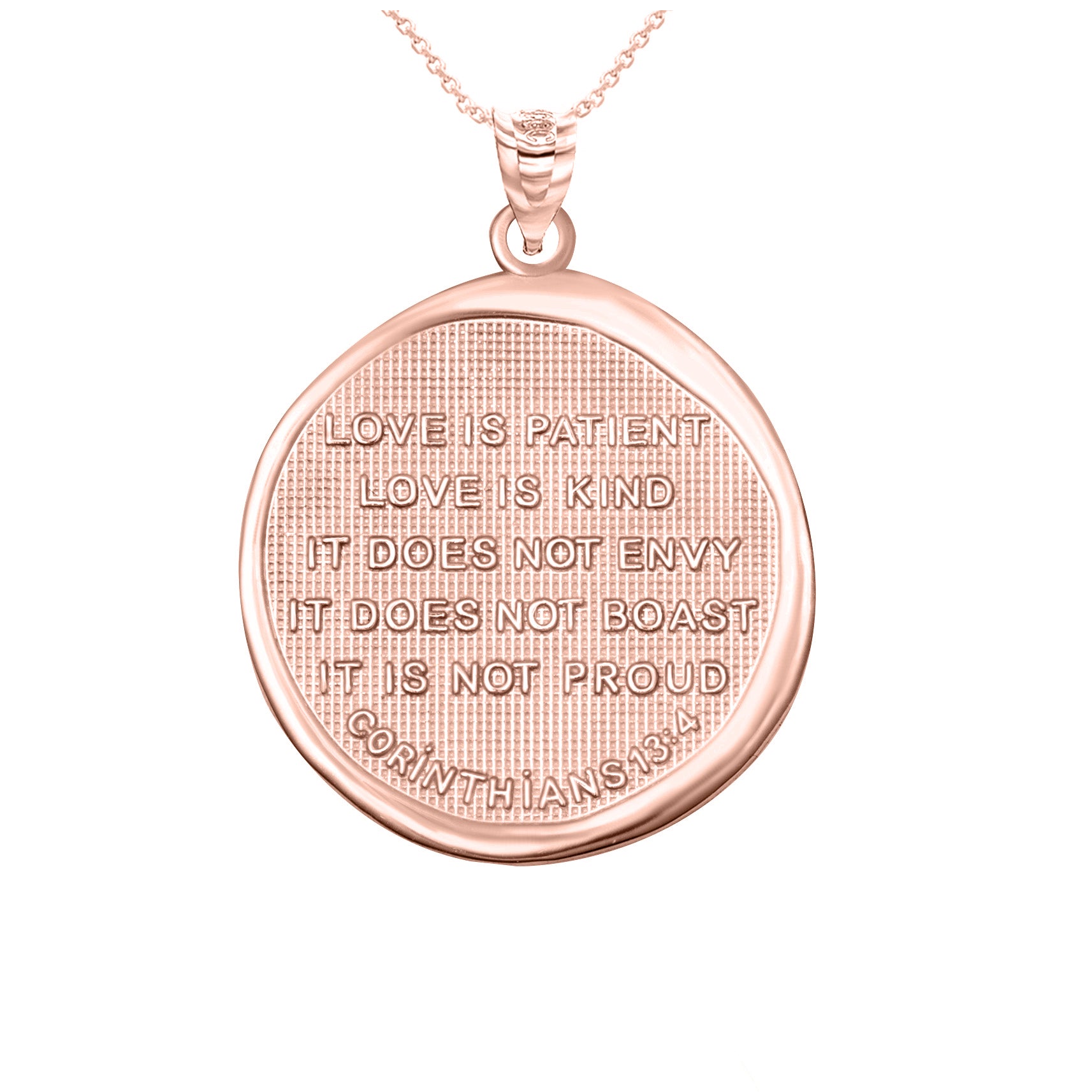 Gold Bible Verse Corinthians 13:4 Love Prayer Coin Medallion Pendant Necklace, view 7