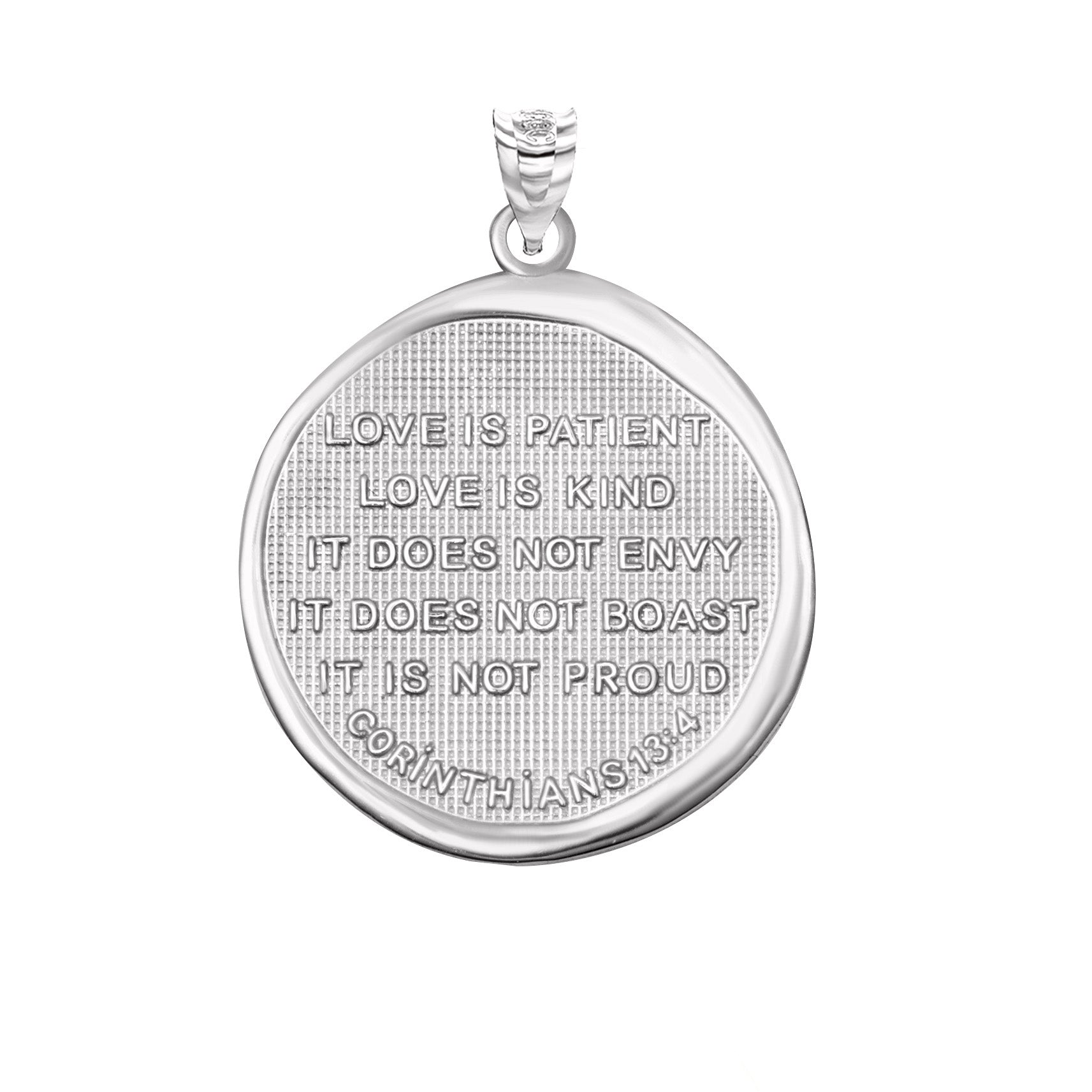 Gold Bible Verse Corinthians 13:4 Love Prayer Coin Medallion Pendant Necklace, view 8