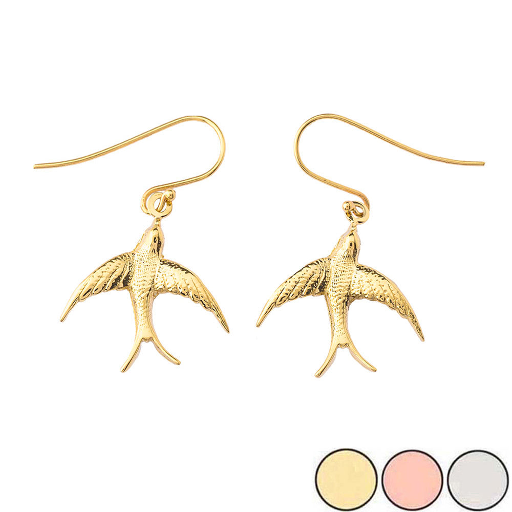 Gold Bird Fish Hook Earrings
