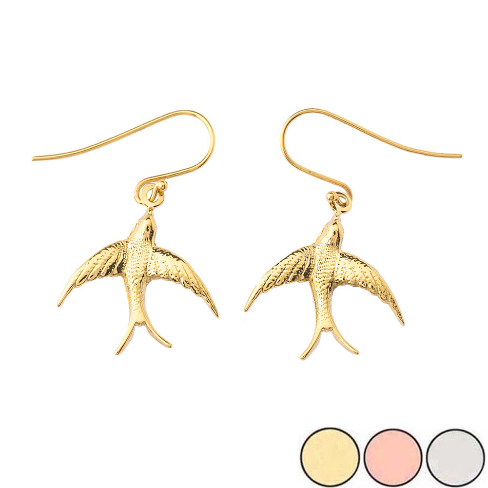 Gold Bird Fish Hook Earrings