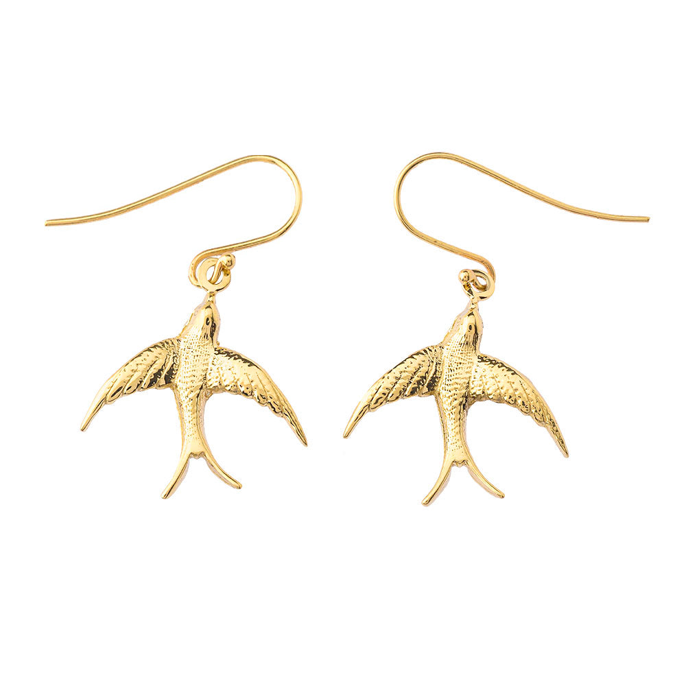 Gold Bird Fish Hook Earrings, view 2