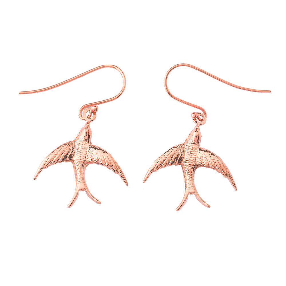 Gold Bird Fish Hook Earrings, view 3