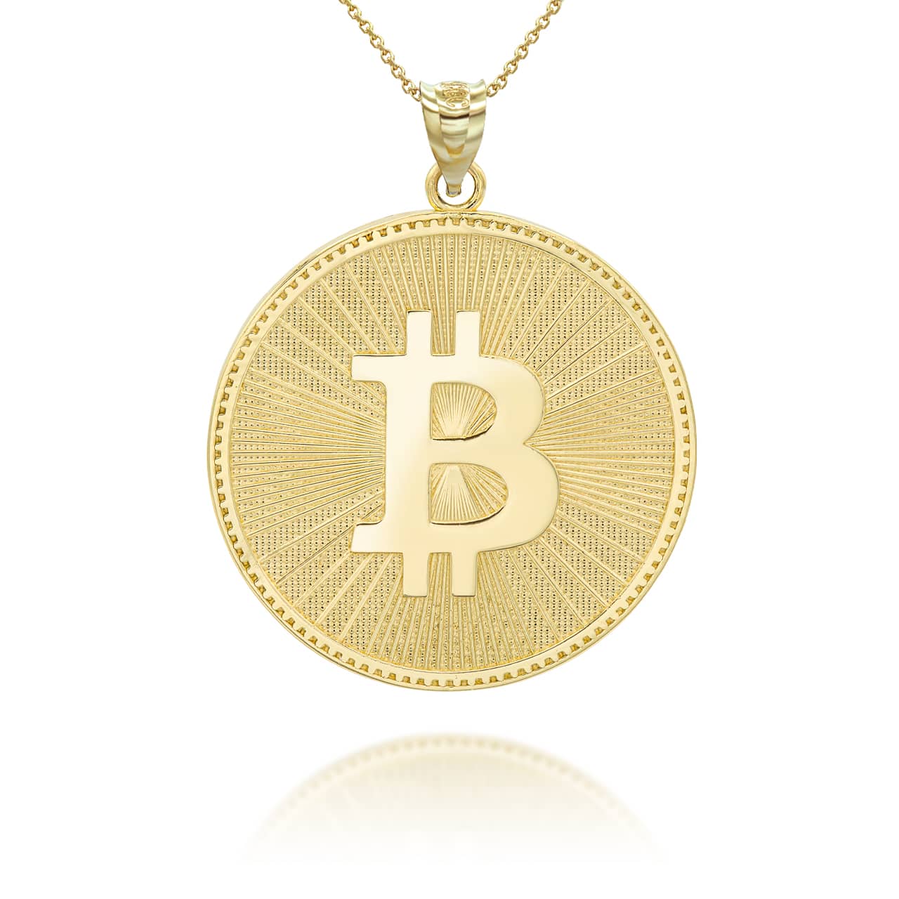 Gold Bitcoin Medallion Pendant Necklace, view 4