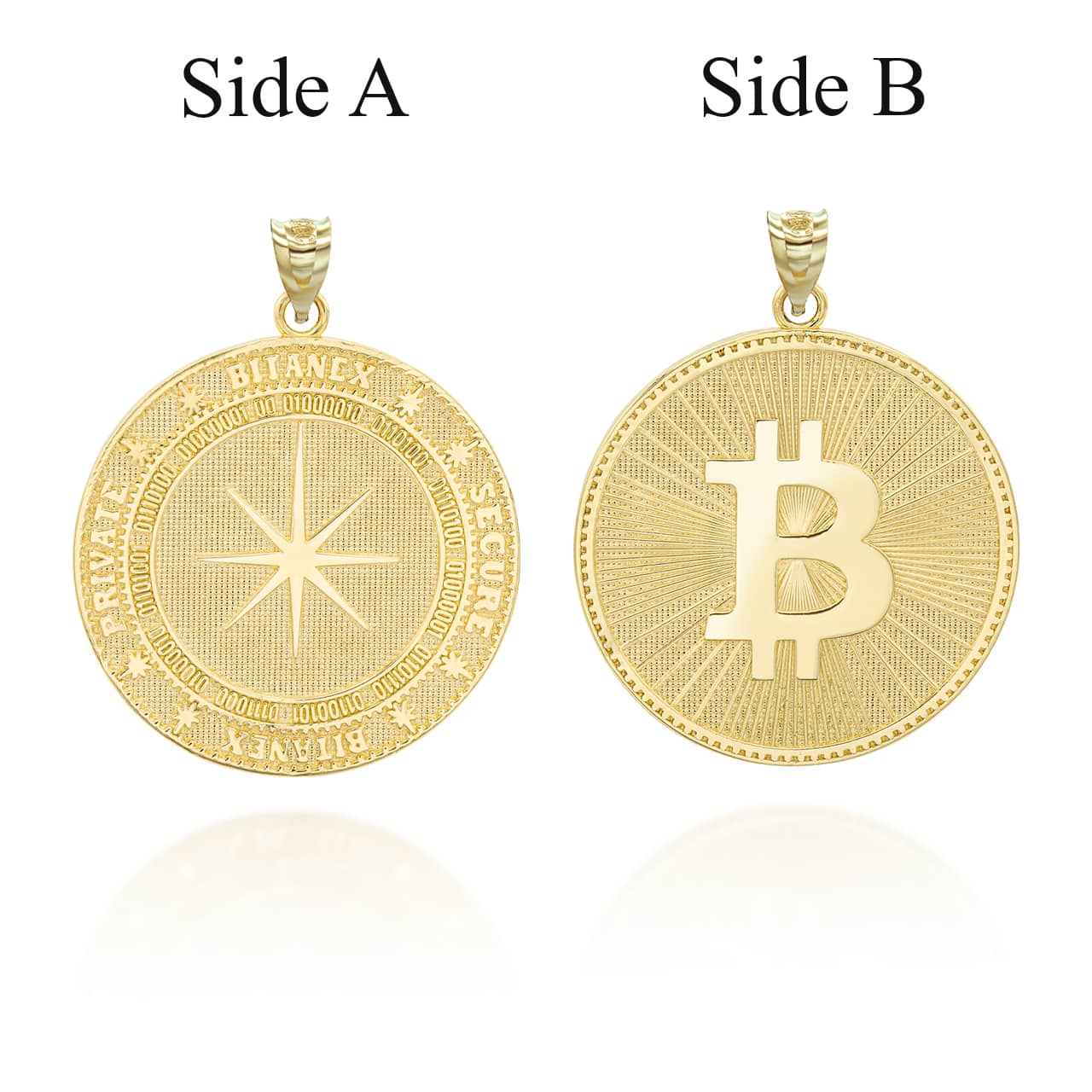 Gold Bitcoin Medallion Pendant Necklace, view 6