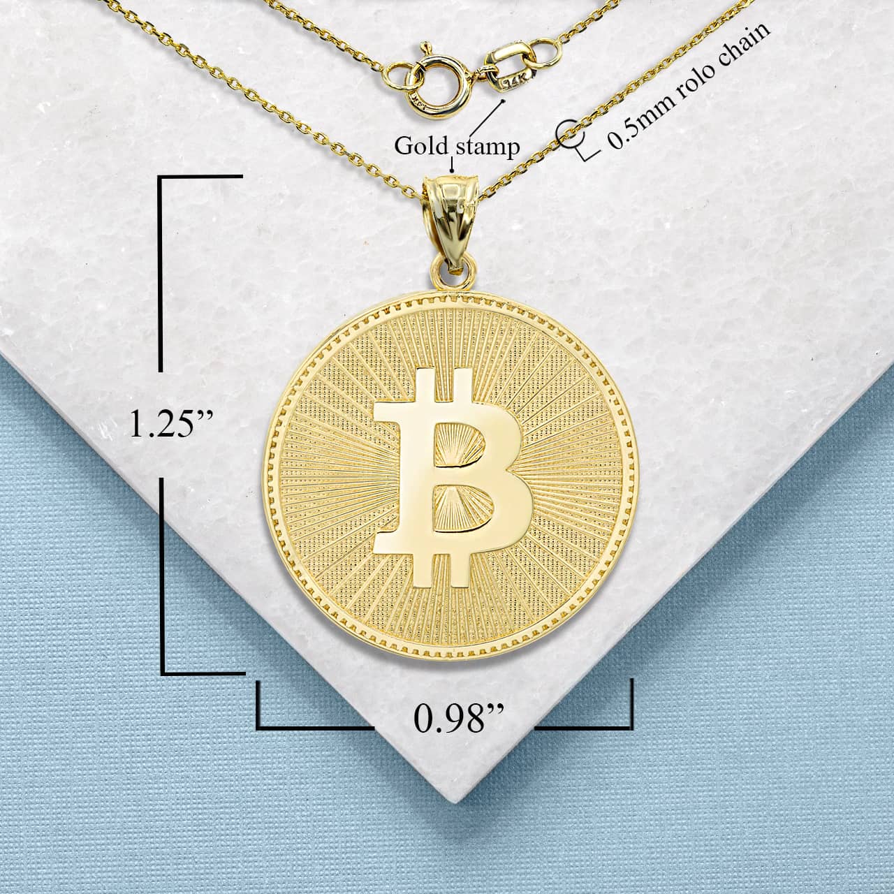 Gold Bitcoin Medallion Pendant Necklace, view 7