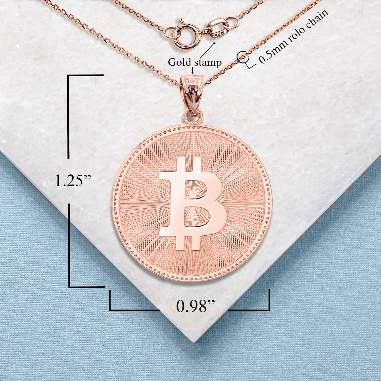 Gold Bitcoin Medallion Pendant Necklace, view 13